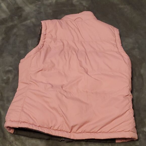 WOMANS puffer VEST REVERSIBLE PINK/BROWN M COZY WARM - Picture 3 of 5
